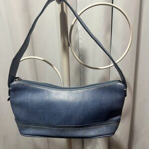 Tommy Hilfiger Blue Pebbled Leather Shoulder Bag Y2K Baguette Purse